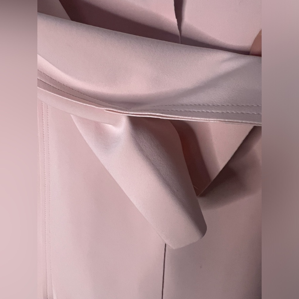 NWT Norma Kamali | single breasted belted fishtail mini dress in blush; large - Picture 11 of 12